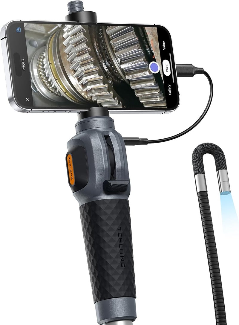 Teslong Two-Way Articulating Borescope with Light, USB-C Endoscope Inspection Camera with 5FT Semi-Rigid Probe, Flexible Snake Scope for Home Repair, Automotive, Compatible with iPhone 15/16 & Android - Image 1
